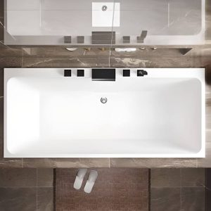 Drop-in Bathtub with 3 Handles, Compression Faucet, Valve, Rectangle Shape, Casual Style, White Color, and Back to Wall Design, Tub with Silver 5-Piece Set, 55"L x 30"W x 21"H