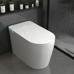 Modern White One-Piece Toilet with Siphon Jet Flush, 12" Rough In, Antimicrobial Seat, Concealed Tank, and Synthetic Seat, Automatic Flip Cover (Upgrade)