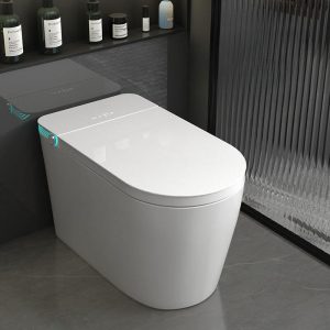 Modern White One-Piece Toilet with Siphon Jet Flush, 12" Rough In, Antimicrobial Seat, Concealed Tank, and Synthetic Seat, Automatic Flip Cover (Upgrade)