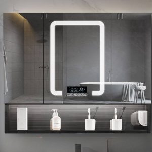 6 Shelves Ink Stainless Steel Medicine Cabinet with USB Outlet, Illumination Light, Rectangle Shape, and Hydrophobic Resistance, 59"L x 5"W x 31"H