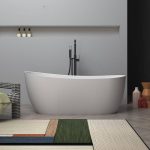 Freestanding Bathtub with Roll Top Oval Design in Casual White Style for Soaking, 71"L x 33"W x 25"H