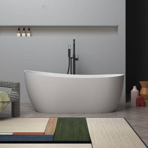 Freestanding Bathtub with Roll Top Oval Design in Casual White Style for Soaking, 71"L x 33"W x 25"H