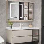 Cream Bathroom Vanity with Spill Proof, 4 Doors, Chalk Faucet, 1 Medicine Cabinet, Shelf, Backsplash, Vanity & Faucet & Mirror Cabinet