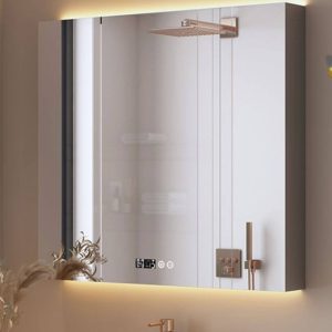 Rectangle Gray Stainless Steel Medicine Cabinet with USB Outlet, 5 Shelves, Soft Close Door Hinge, and Illumination Light, 31"L x 5"W x 35"H
