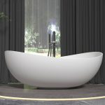 Freestanding Bathtub with Roll Top, Oval Shape, Casual Style, White Soaking Design