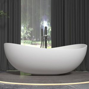 Freestanding Bathtub with Roll Top, Oval Shape, Casual Style, White Soaking Design
