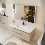 Hydrophobic White Bathroom Vanity with Plug-in 1 Medicine Cabinet, Backsplash, 2 Drawers and Soft Close Door Hinge, Vanity & Faucet & Fully Sealed Smart Mirror Cabinet, 28"L x 20"W x 19"H