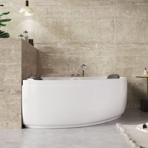 Nook Corner Bathtub with Casual Style, White Color, Back to Wall Design, Plexiglass Material, and Soaking Therapy, 51.2"L x 51.2"W x 23.6"H, Tub