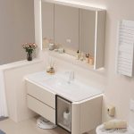 Beige Spill Proof Bathroom Vanity with 2 Drawers, Chalk Faucet, 1 Medicine Cabinet, Backsplash, and Plug-in - 32"L x 20"W x 19"H Bathroom Vanity & Faucet & Smart Mirror Cabinet with Glass Door