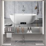 Light Gray Stainless Steel Rectangle Medicine Cabinet with USB Outlet, 8 Shelves, Illumination Light, and Hydrophobic Resistance, 47"L x 5"W x 35"H