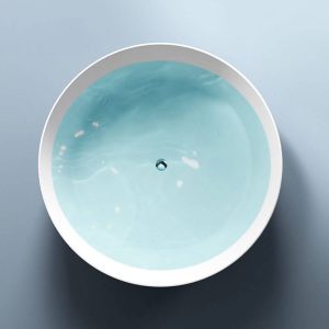 Circular Freestanding Bathtub with Roll Top, Casual Style, White Plexiglass for Soaking