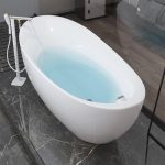 Casual White Oval Plexiglass Freestanding Bathtub with Single Slipper Design for Soaking, 59"L x 31"W x 27"H, Tub