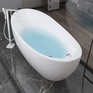 Casual White Oval Plexiglass Freestanding Bathtub with Single Slipper Design for Soaking, 59"L x 31"W x 27"H, Tub
