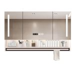 3 Shelves White Rectangle Medicine Cabinet with Soft Close Door Hinge, Illumination Light, Hydrophobic Resistance, and Plug-in, 24"L x 5"W x 28"H, Ordinary Mirror Cabinet