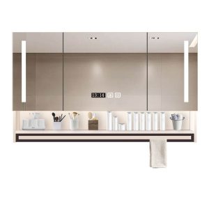 3 Shelves White Rectangle Medicine Cabinet with Soft Close Door Hinge, Illumination Light, Hydrophobic Resistance, and Plug-in, 24"L x 5"W x 28"H, Ordinary Mirror Cabinet