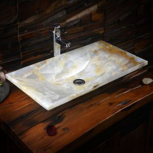Stone Chalk Modish Rectangle Bowl Bathroom Sink with Center Trapway, Sink