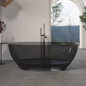 Ink Freestanding Bathtub with Roll Top Oval Design in Casual Style for Soaking, 59"L x 31"W x 22"H