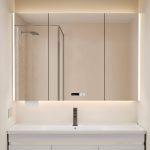 Medicine Cabinet with USB Outlet, 3 Shelves, Stainless Steel Material, Gray Finish, Illumination Light, Rectangle Shape, and Hydrophobic Resistance, 20"L x 5"W x 35"H