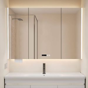 Medicine Cabinet with USB Outlet, 3 Shelves, Stainless Steel Material, Gray Finish, Illumination Light, Rectangle Shape, and Hydrophobic Resistance, 20"L x 5"W x 35"H