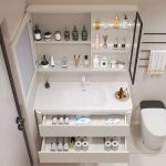 Bathroom Vanity with 4 Doors, Beige Base, Ink Faucet, White Rectangular Ceramic Sink, and Contemporary Style, 40"L x 20"W x 20"H, Vanity & Faucet & Mirror Cabinet