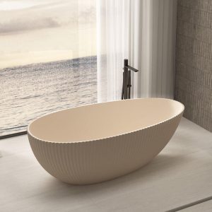 Freestanding Bathtub with Roll Top, Oval Shape, Casual Style for Soaking, Milk Cocoa