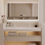 White Bathroom Vanity with 3 Drawers & Sintered Stone Rectangle Sink & White Faucet & 2 Doors & Contemporary Style, 63"L x 20"W x 16"H, Bathroom Vanity & Faucet & Smart Mirror Cabinet