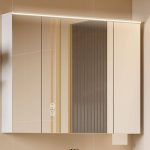 Square White Medicine Cabinet with 4 Shelves, Soft Close Door Hinge, Illumination Light, Rainproof, and Plug-in, 30"L x 6"W x 30"H