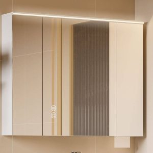 Square White Medicine Cabinet with 4 Shelves, Soft Close Door Hinge, Illumination Light, Rainproof, and Plug-in, 30"L x 6"W x 30"H
