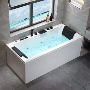 Illuminated Whirlpool Freestanding Bathtub with Body Jet and Heater, 71"L x 31"W x 22"H, Surf&Massage&Aerator&Chromatherapy&Thermostat&Heat&Control Panel