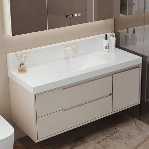 Chalk Sintered Stone Bathroom Vanity with 4 Doors, 2 Drawers, Plug-in 1 Medicine Cabinet and Backsplash, Vanity & Faucet & Fully Sealed Smart Mirror Cabinet, 35"L x 20"W x 19"H