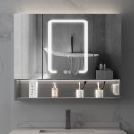 Medicine Cabinet with 6 Shelves, USB Outlet, Stainless Steel Dark Gray Finish, Illumination Light, Rectangle Shape, and Hydrophobic Resistance, 59"L x 5"W x 31"H