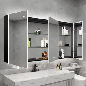 Midnight Black Modern Aluminum Rectangle Medicine Cabinet with 3 Shelves, Rust Resistant & Lighting System, 24"L x 5"W x 31"H
