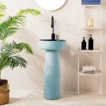Azure Pedestal Bathroom Sink with Orbicular Shape, 1 Hole, Supply Line, Shutoff Valve, and Center Trapway, Round Faucet
