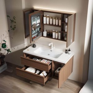 Cocoa Bathroom Vanity with Spill Proof Design, Chalk Faucet, 3 Doors, Shelf, Backsplash, and Contemporary Style, Vanity & Faucet & Mirror Cabinet, 32"L x 20"W x 20"H