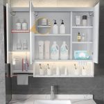 White Stainless Steel Medicine Cabinet with USB Outlet, 8 Shelves, Illumination Light, Rectangle Shape, and Hydrophobic Resistance, 47"L x 5"W x 35"H