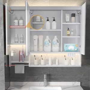 White Stainless Steel Medicine Cabinet with USB Outlet, 8 Shelves, Illumination Light, Rectangle Shape, and Hydrophobic Resistance, 47"L x 5"W x 35"H