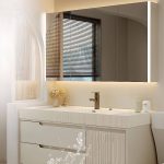 Spill Proof Stone Bathroom Vanity with Plug-in 1 Medicine Cabinet, Beige 2 Drawers and Metallic Faucet, 31"L x 20"W x 22"H, Vanity & Faucet & Smart Half Mirror Cabinet