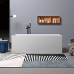 Freestanding Bathtub with Rectangle Shape in Casual White, Back to Wall Soaking Design, 51"L x 28"W x 22"H