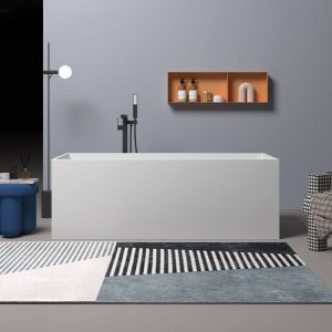 Freestanding Bathtub with Rectangle Shape in Casual White, Back to Wall Soaking Design, 51"L x 28"W x 22"H