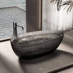 Dark Blue Resin Freestanding Bathtub with Roll Top Oval Design in Casual Style for Soaking