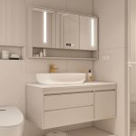 Gold Faucet Bathroom Vanity with Stone Countertop, Beige Base, 1 Medicine Cabinet, 2 Drawers, Watertight Durability, and Soft Close Door Hinge, Vanity & Faucet & Mirror Cabinet, 31"L x 20"W x 19"H