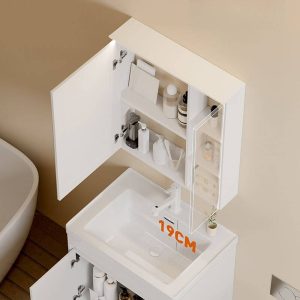 6 Doors Chalk Bathroom Vanity with Sidesplash, Free-standing Standard Rectangular Ceramic Sink, Casual Style, Vanity & Faucet & Half Mirror Cabinet, 35"L x 20"W x 36"H