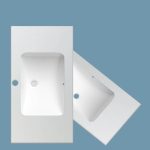 Art Deco Ceramic Drop-in Bathroom Sink with Center Trapway, Rectangle Shape, White Marble, 47"L x 20"W x 7"H