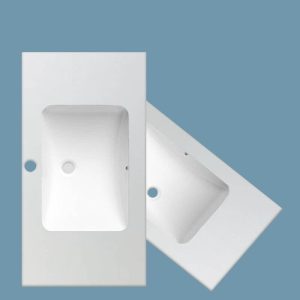 Art Deco Ceramic Drop-in Bathroom Sink with Center Trapway, Rectangle Shape, White Marble, 47"L x 20"W x 7"H