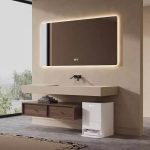 Biscuit Triangular Abstract Sink with Shelves Not Included in Bathroom Vanity, 27.6"L x 19.7"W x 5.9"H, Vanity & Faucet & Smart Mirror