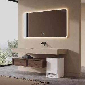 Biscuit Triangular Abstract Sink with Shelves Not Included in Bathroom Vanity, 27.6"L x 19.7"W x 5.9"H, Vanity & Faucet & Smart Mirror