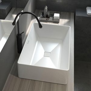 Modern Ceramic Rectangle Bowl Sink with Shutoff Valve, Supply Line, 1 Hole, and Center Trapway, Droplet Faucet, 22"L x 15"W x 7"H