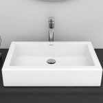 Bowl Bathroom Sink with Rectangle Shape, Center Trapway, Ceramic, Modish Style, Chalk Finish, Sink