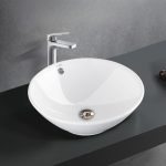 Modish Circular Ceramic Bowl Bathroom Sink with Overflow Hole, Supply Line, 1 Hole & Center Trapway, Sink & Drain Assembly & Faucet