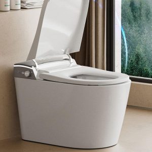 Modern Light Gray One-Piece Toilet with Heated Seat, Siphon Jet Flush, 12" Rough In, Concealed Tank, and Synthetic Seat